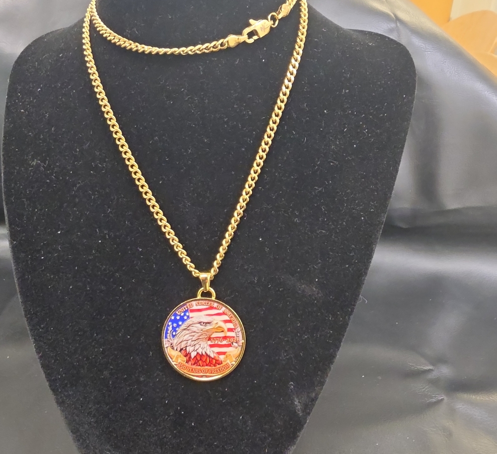 Gold-Tone Patriotic Eagle Pendant Necklace